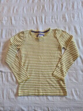 Mini Boden girls 7-8 years gold & white long sleeve pointelle shirt VGUC